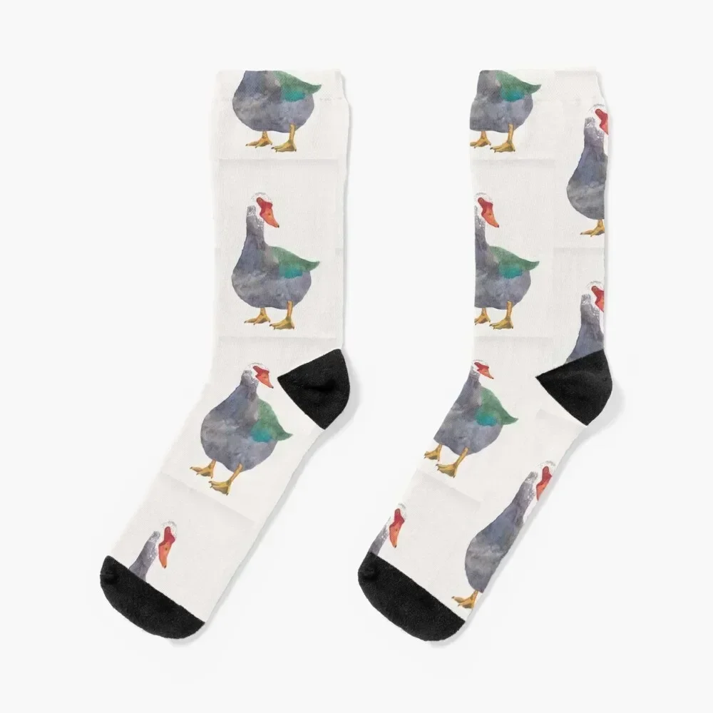 

Muscovy Duck watercolor bird painting Socks with print floor Men's Socks Women's