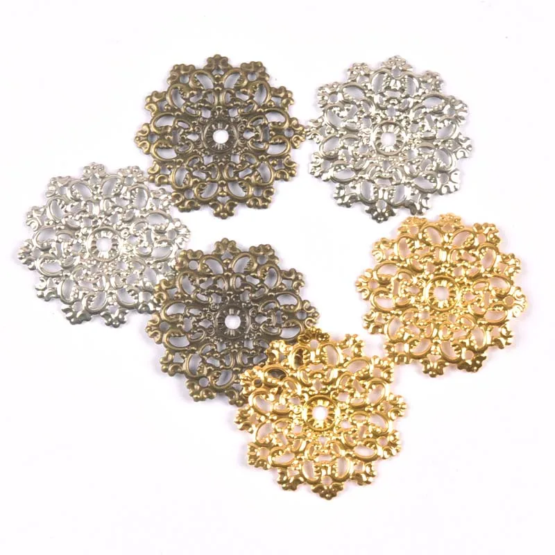 Round Vintage Flower Snowflake Connectors Filigree Wraps DIY Jewelry Findings Gold/silver/Bronze Metal Craft home Decor