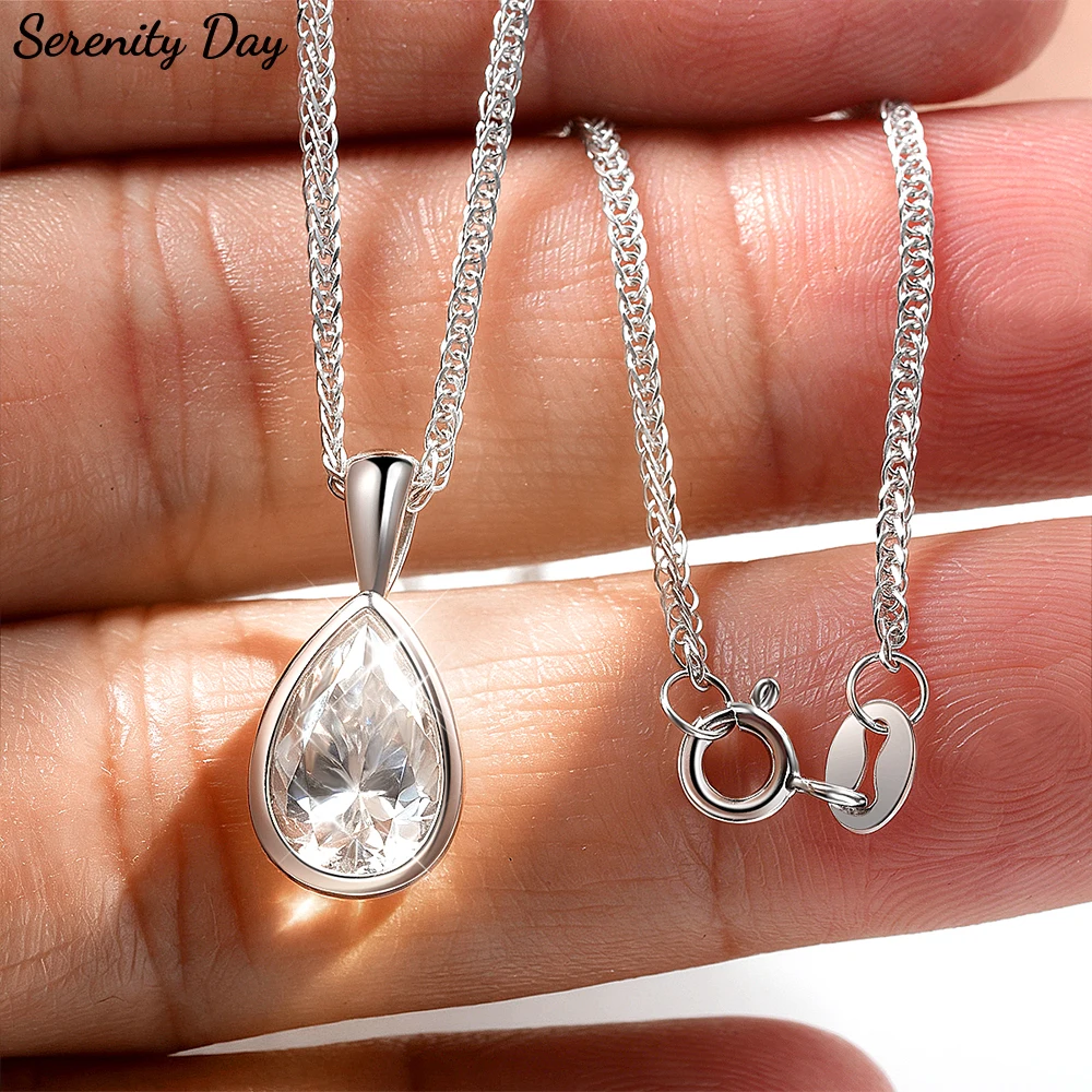 

Serenity 3ct Pear D Moissanite Necklace for Women Men Gift Water-drop Pendant Necklace S925 Sterling Silver Chopin chain Jewelry