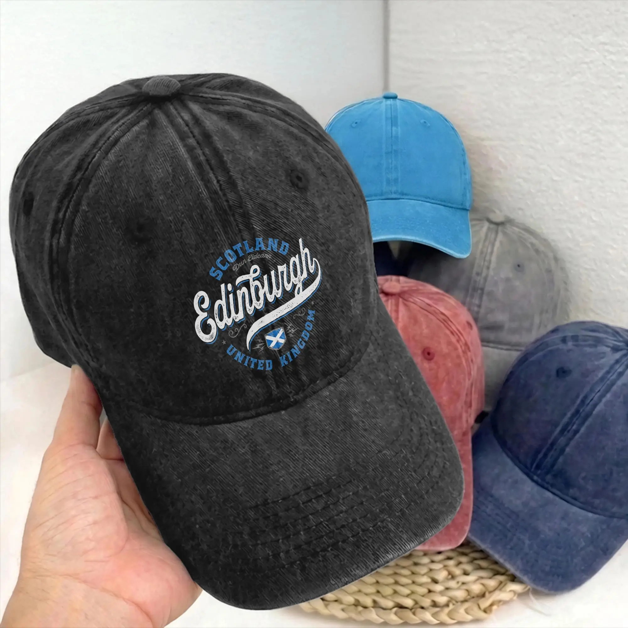 Edinburgh Scotland United Kingdom Unisex Unstructured Baseball Cap UK Flag Distressed Washed Hat Outdoor Adjustable Fit Headwear