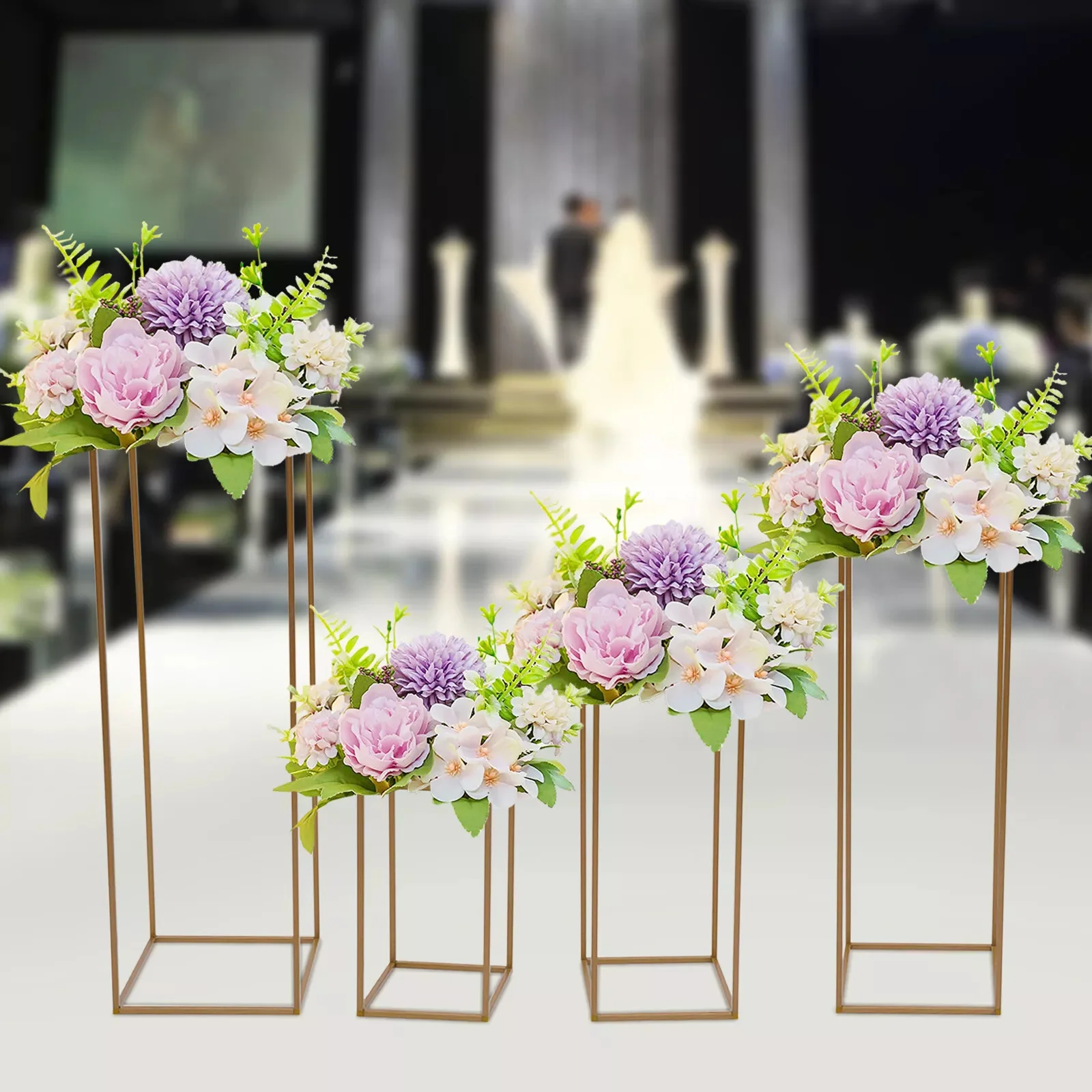 New Plastic triangular through 4 sets of bouquet holder (40cm, 60cm, 80cm, 100cm) 10mm square tube Wedding table centerpieces wi