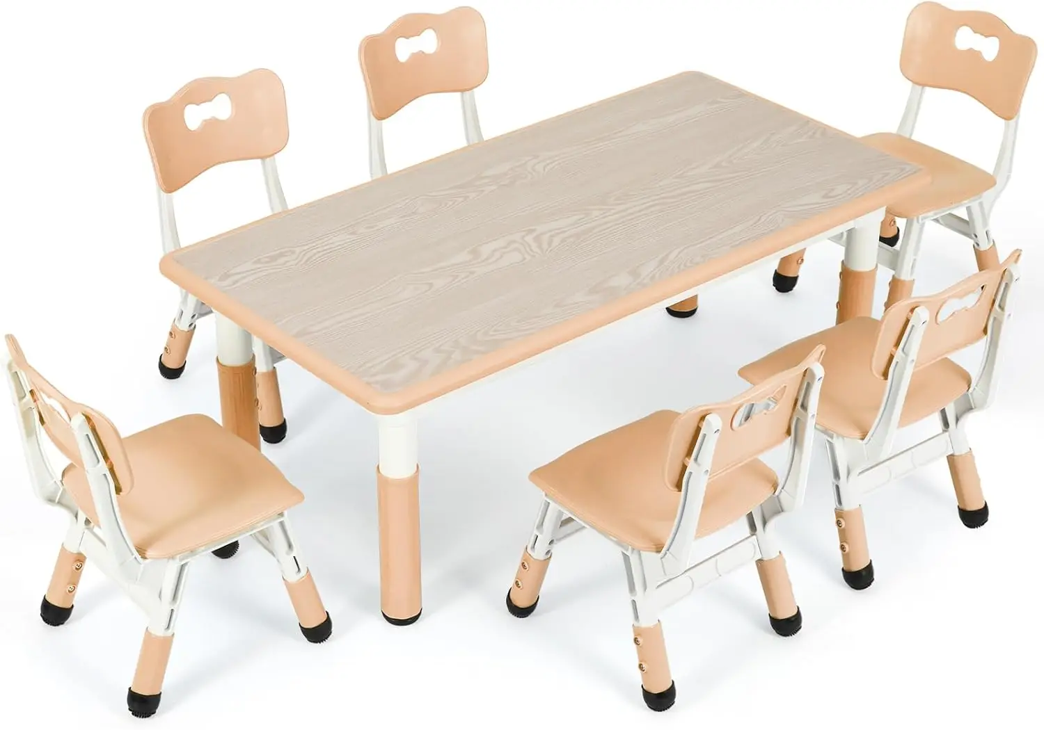 Kids Table and 6 Chairs Set, Height Adjustable Graffiti Table, Preschool Activity Art Craft Table, for Daycare Classroom