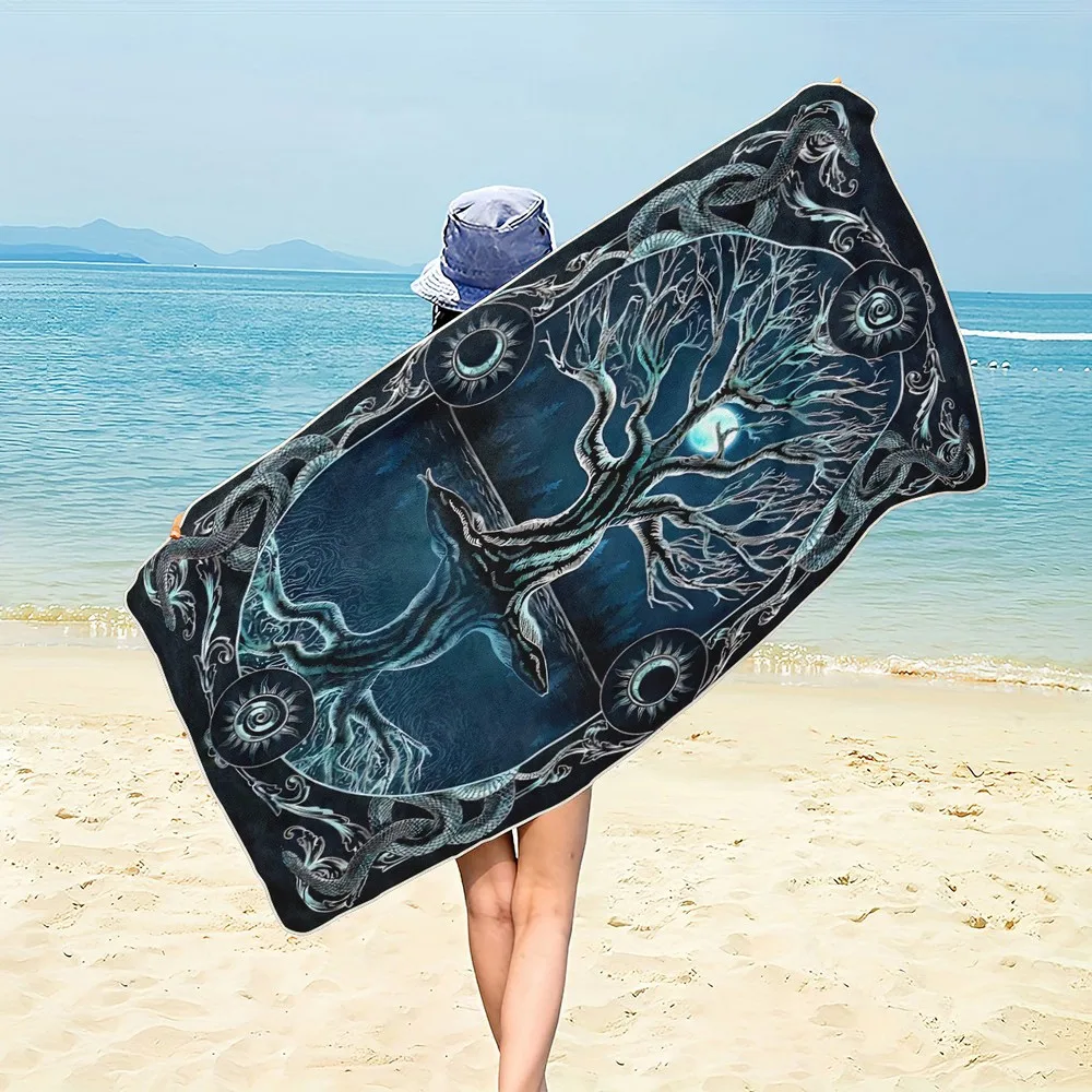 Mystic Moon Tree Snake Beach Towel Patterned Sunscreen And Windproof Suitable For Swimming Pool Camping Travel Blanket