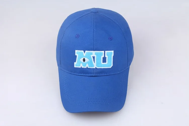 New Monsters University Sullivan Sulley Mike MU Letters Embroidery Baseball Cap Blue Hat One Piece Baseball Caps Sun Hats