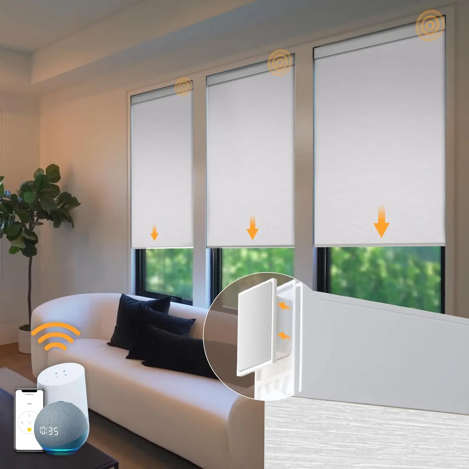 

Motorized Cordless Roller Blinds for Windows with Remote Control, Automatic Smart Shades in White, 24x72 Inches