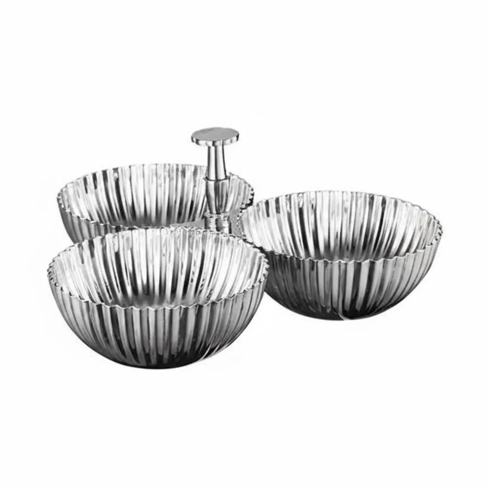 3 Compartment Serving Bowl European Design Fluted Metal Candy Dish Easy to Clean