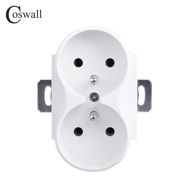 COSWALL H Series Double French / Poland / Belgium / Czech Republic Socket Grounded With Waterproof Lid Module