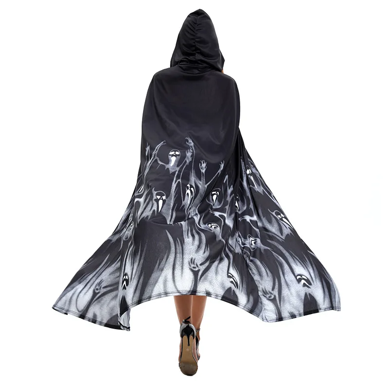 Fato de bruxa de Halloween para mulheres, vestido assustador com capa longa, Horror Death Ghost Cosplay, festa de carnaval, vestido extravagante