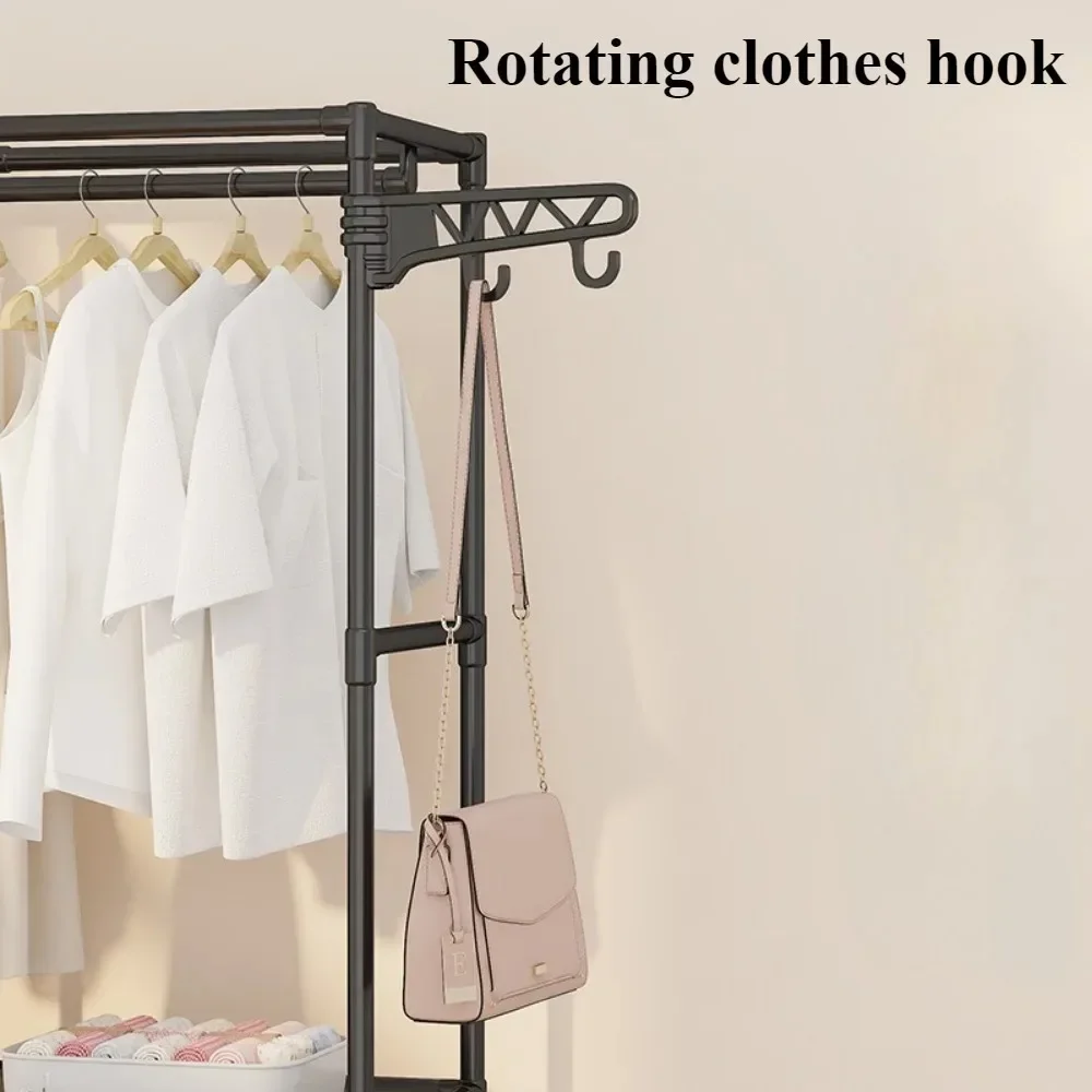 Double-Row Coat Rack Floor For Clothes And Shoes Household Storage Shelf Clothes Hanger Simple Assembly Large Wardrobe Hangers