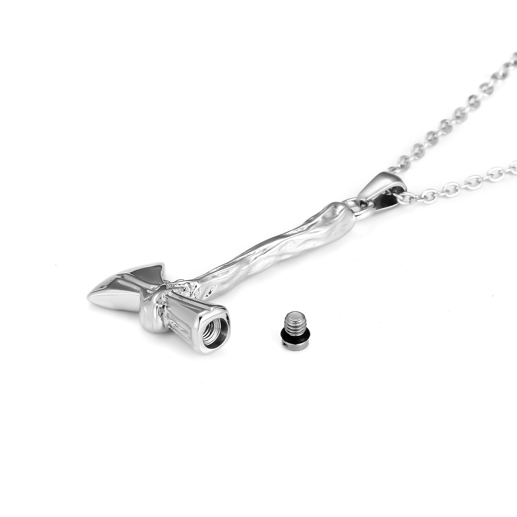 Schraubenschlüssel-Urnen-Halskette aus Edelstahl mit Herz, Einäscherungsanhänger für Asche, Andenken-Schmuck für Männer, Trichter-Werkzeug – Detail 10