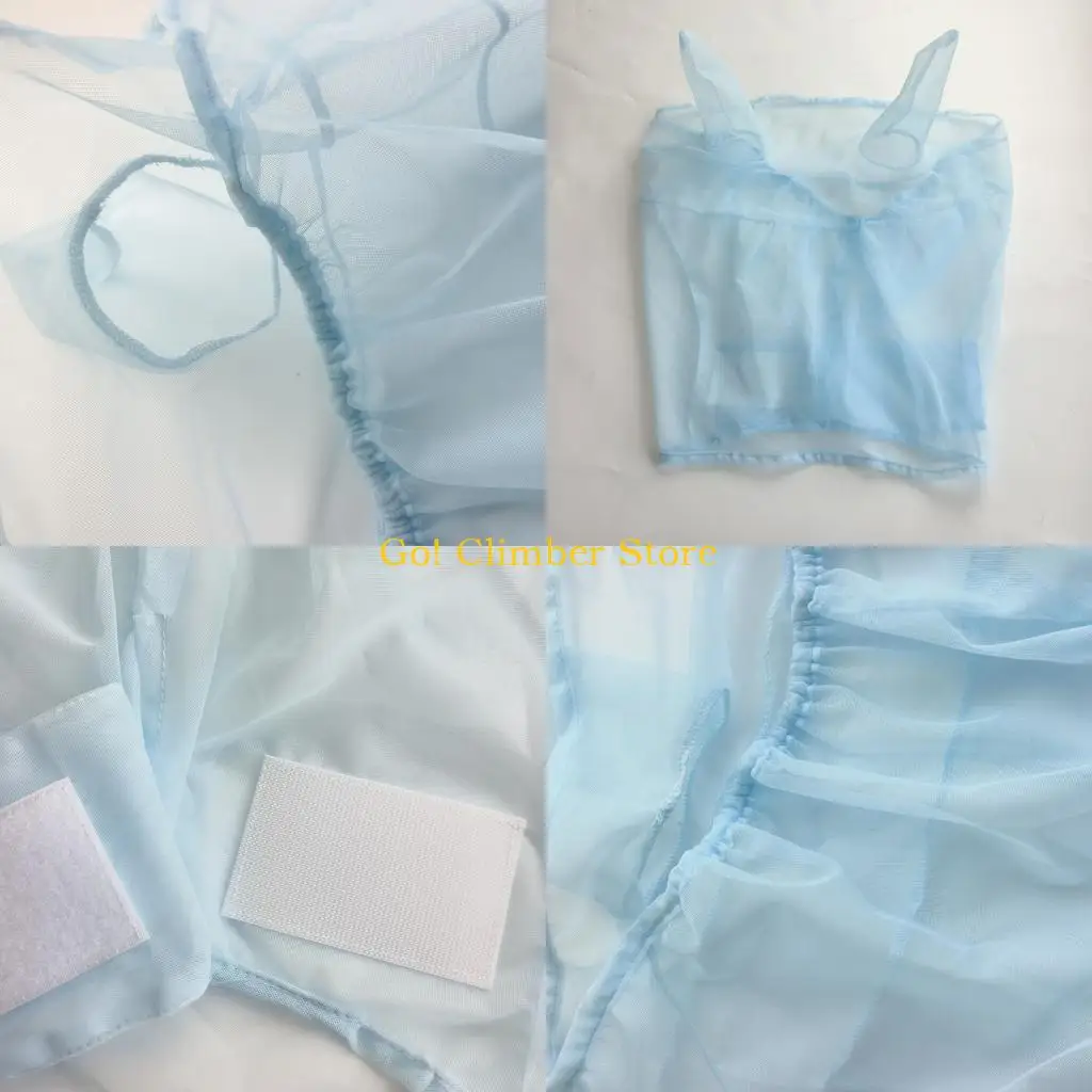 Q84C Breathable Net Horse Fly Mask with Ear Coverage, Full Face Horse Cover for Stable Use, Pasture Turnout, Light Blue Sun