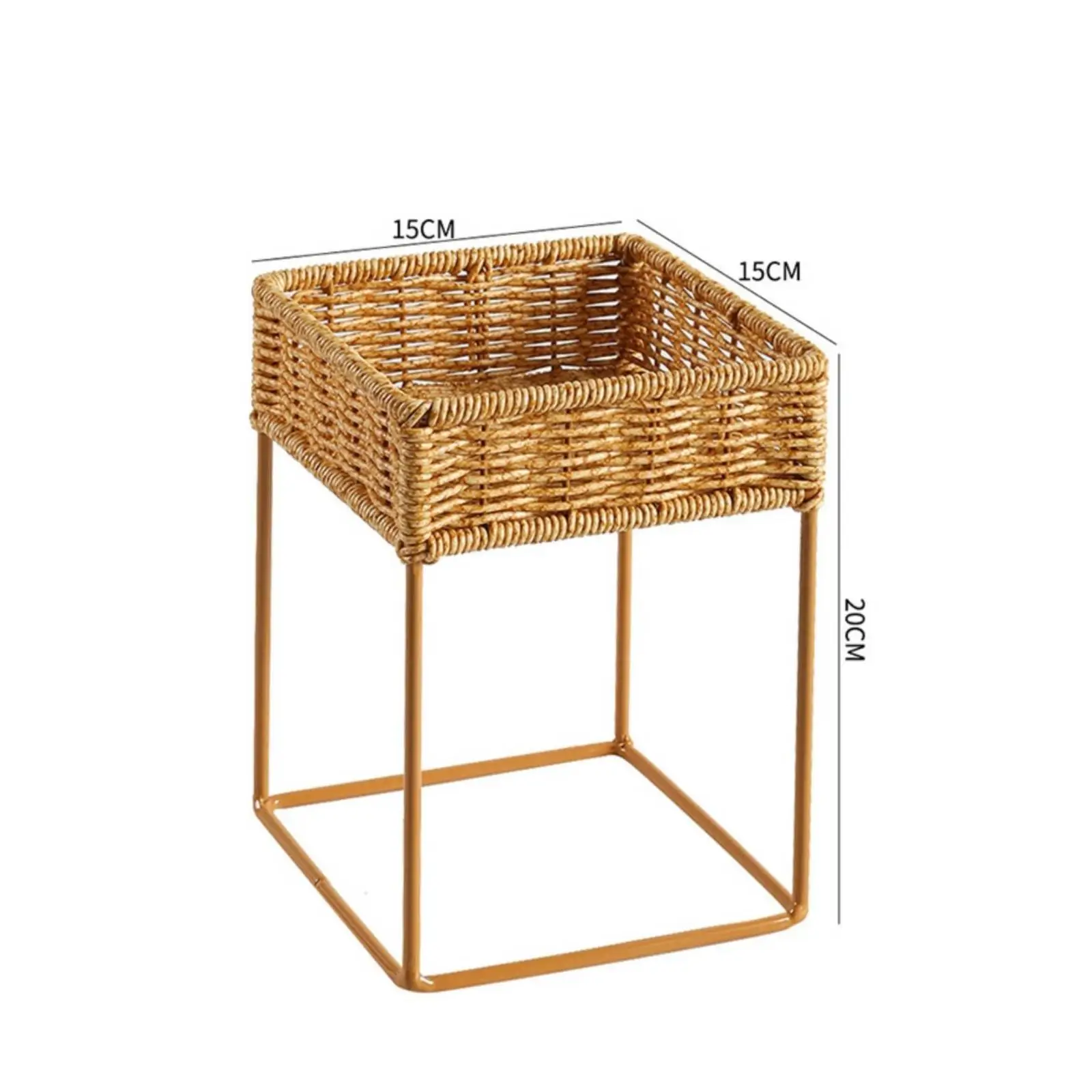 Gold Metal Frame Desktop Display Rack with Woven Basket for Tablet Organizer Storage Basket Home Shelf Decor