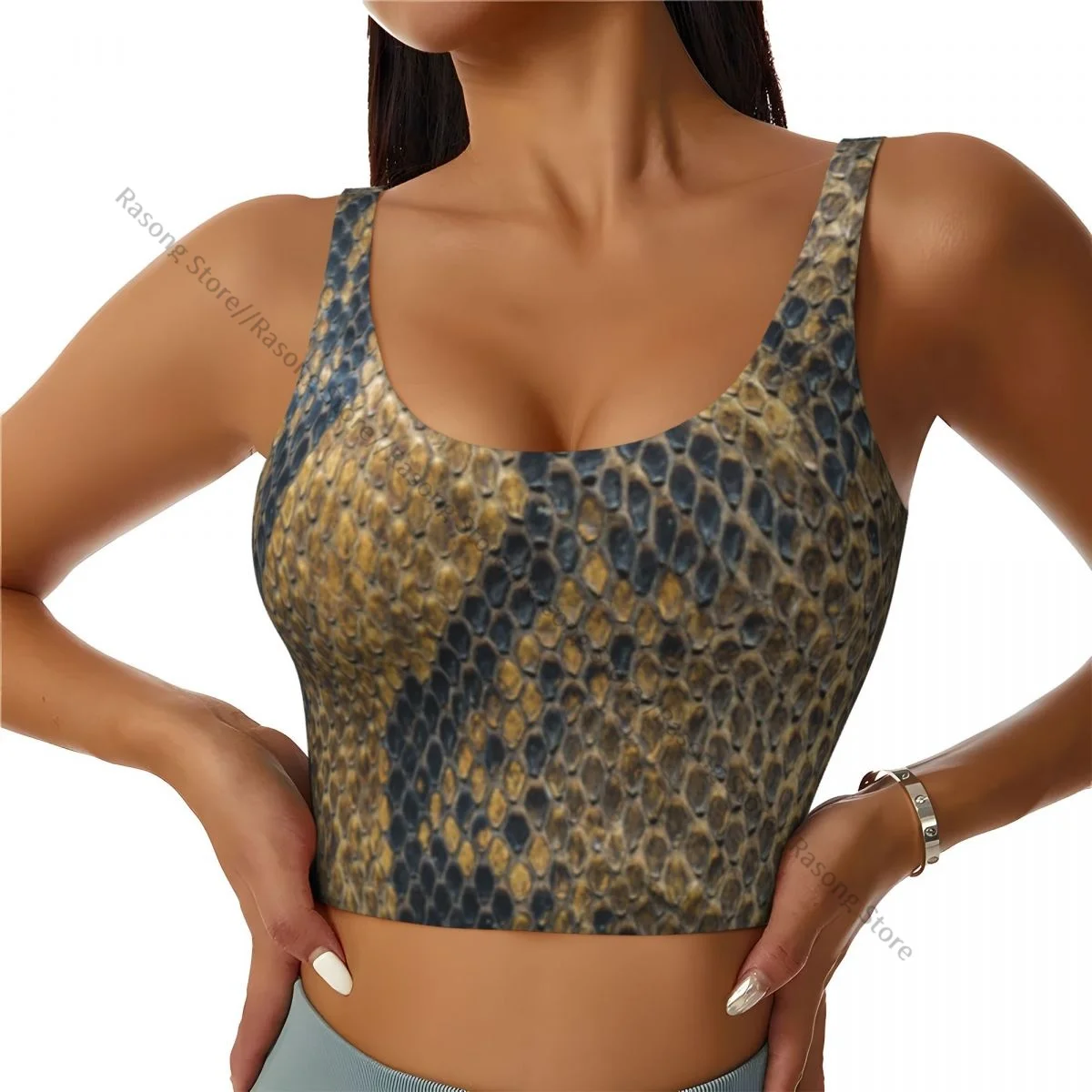 Yoga Vest Women Gym Sports Crop Tops Snake Skin Texture Background Streetwear Workout Breathable Tank Top Female