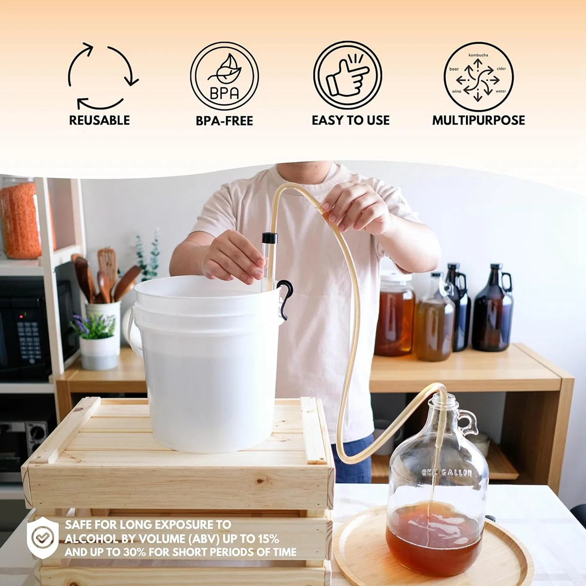 3/8In Auto Siphon with Clamp 6.5' Ft Hose Bottling Siphoning Kit with Food Grade Free Plastic Tubing for Beer image 5