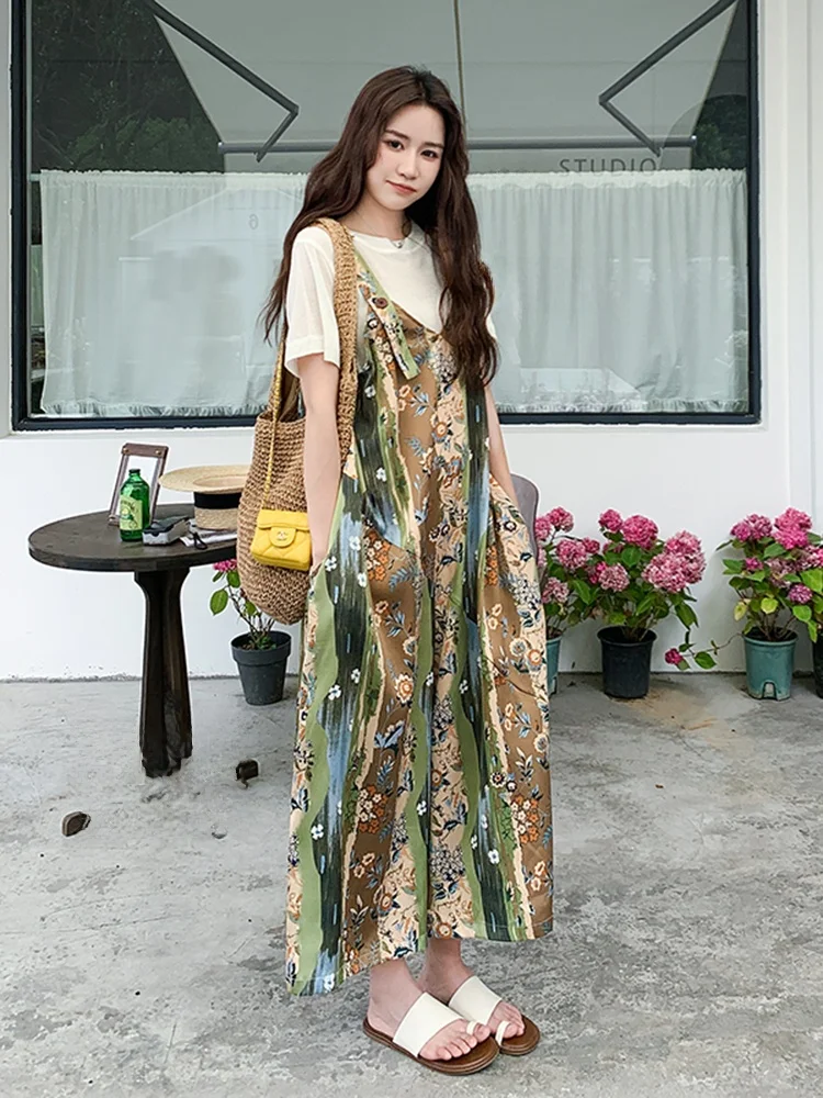 

Retro Print Anti-Aging Women's Summer 2025 New Hot Holiday Sle Casual One-Piece Pants High Waist Long Leg Thin Polyester