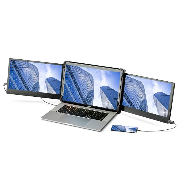 H2 1080P LCD Display Replacement Expandable IPS Type C 15 Inch Triple Portable Monitor for Laptop Screen Extender