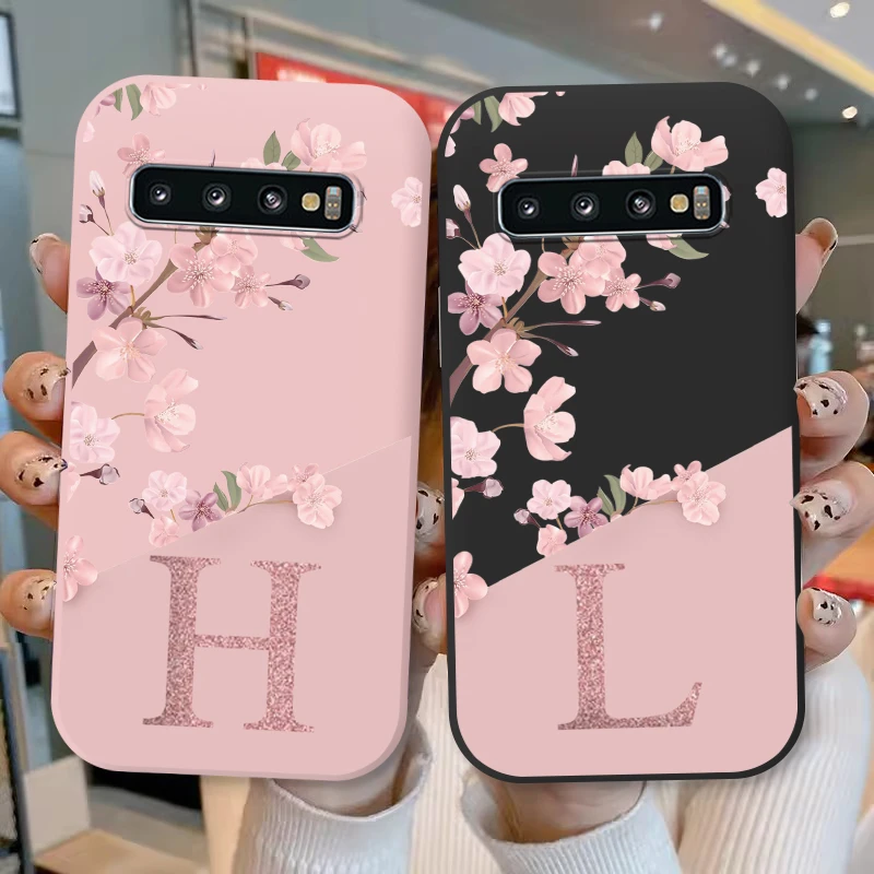 For Samsung Galaxy S10 S10E S 10 Plus Phone Cover Pink Letters Cute Flowers Pattern Soft Silicone Funda For Samsung S10+ Coque