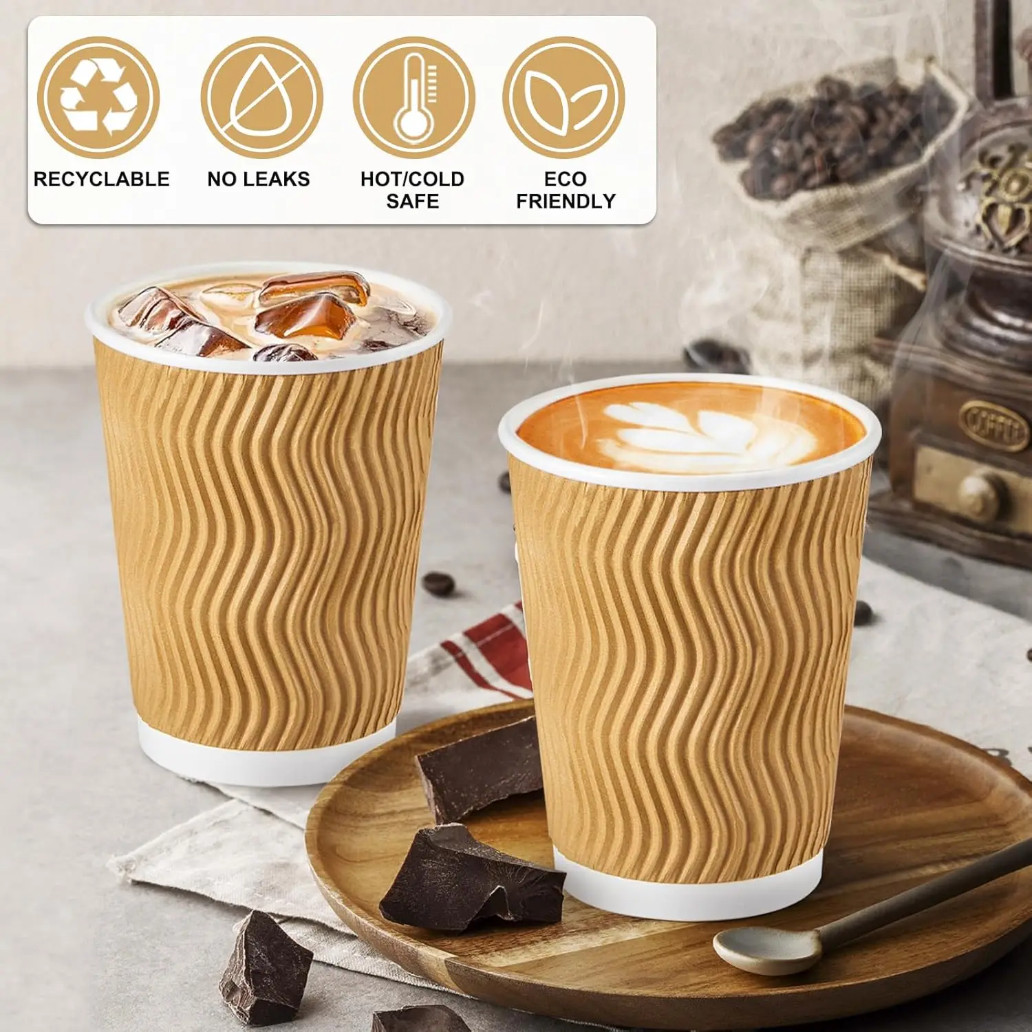 150 عبوة من فناجين القهوة المعزولة سعة 12 أونصة. تصميم جدار تموج للمشروبات الساخنة/الباردة، المكتب، المنزل، الحفلات والسفر. #6