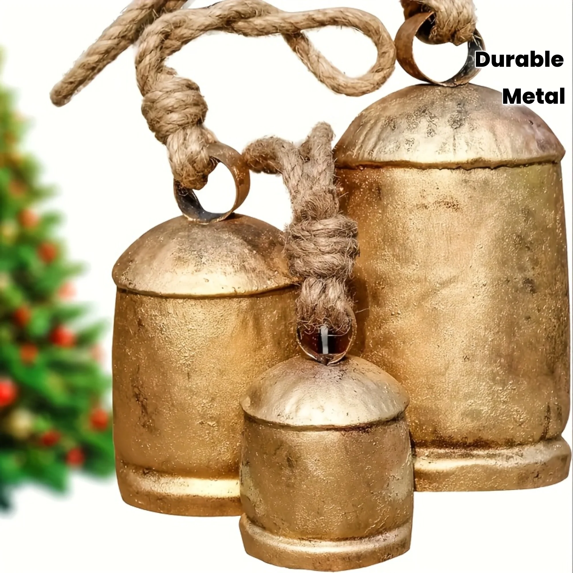 3 campanas de Navidad de Metal Vintage hechas a mano, campanas de vaca de armonía, decoraciones de la suerte, campanas colgantes de vacaciones para Navidad, Acción de Gracias