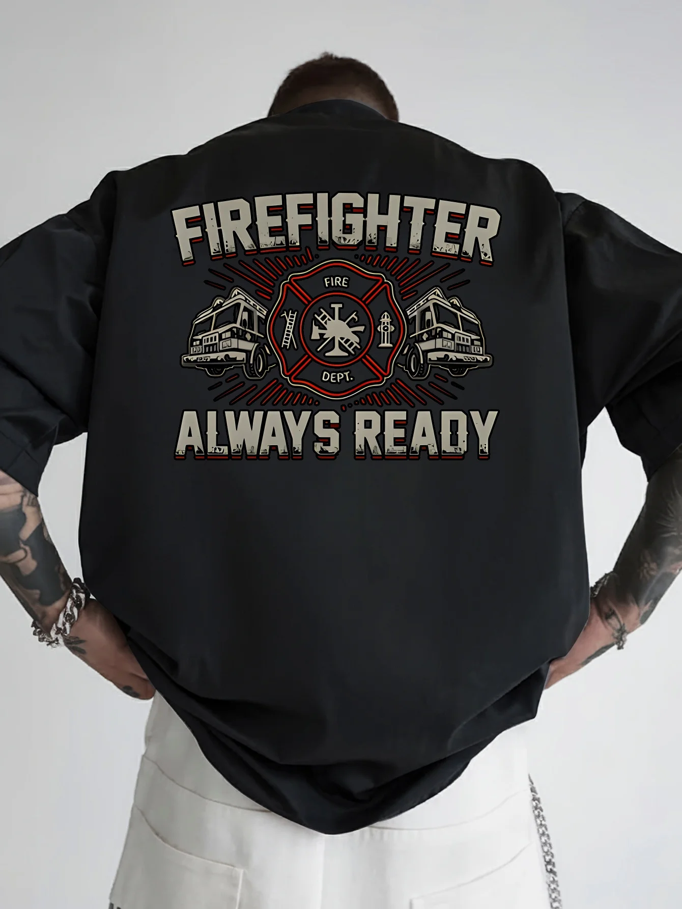 Vintage Firefighter Always Ready Men's T Shirt Cotton Tee Women Oversized Loose Streetwear Summer Novelty Gift Short Sleeve Top