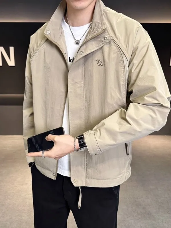 

Casual Men's Workwear Jaet Stand Collar Polyester Long Sve Faionable Versatile Autumn 2025 New Sle High-End Feeling