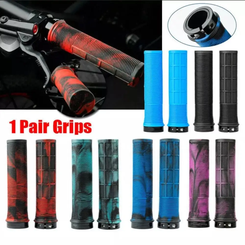 Practical TPR Bicycle Handle Bar Grips Non-slip Shockproof Aluminum Lock Ring 5 Colors Cycling Accessories Outdoor Sports