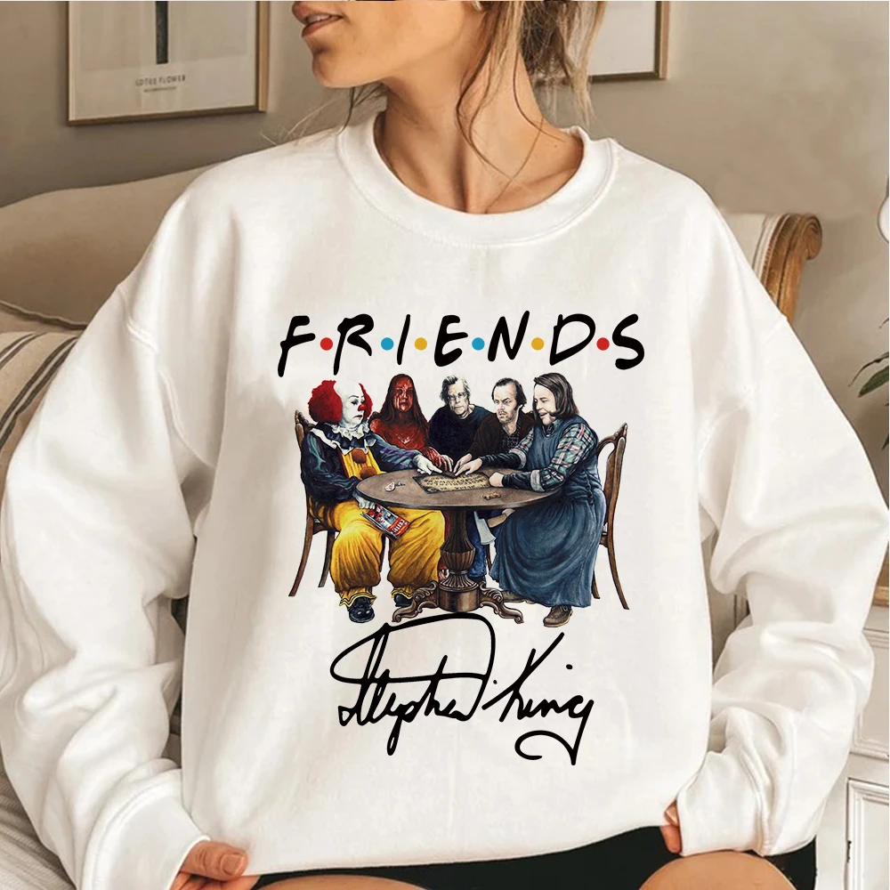 Stephen King Signature Horror Characters Friends Graphic Round Neck Hoodies Tops Loose Long Sleeves Autumn Man Clothes