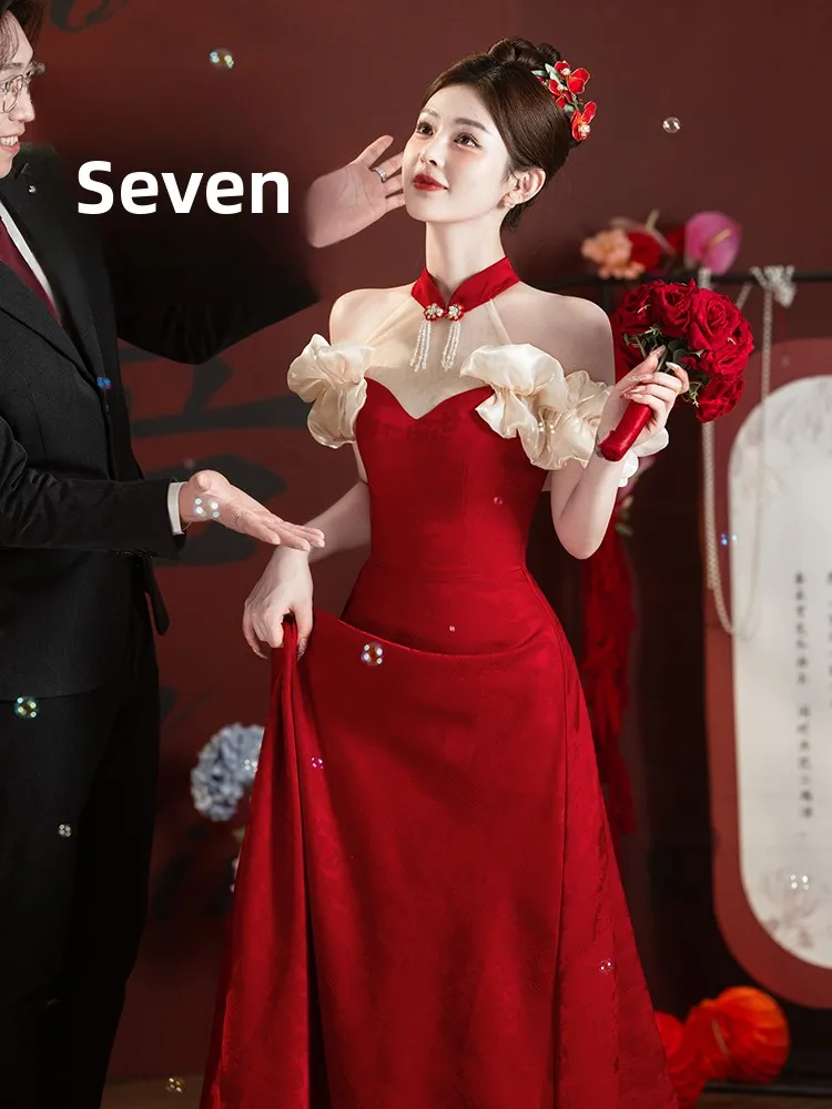 

Ele Red Wedding Dr for Bride Simple Sle Long Evening Gown Zipper Ba Ne Hanging Design Suitable for Wedding