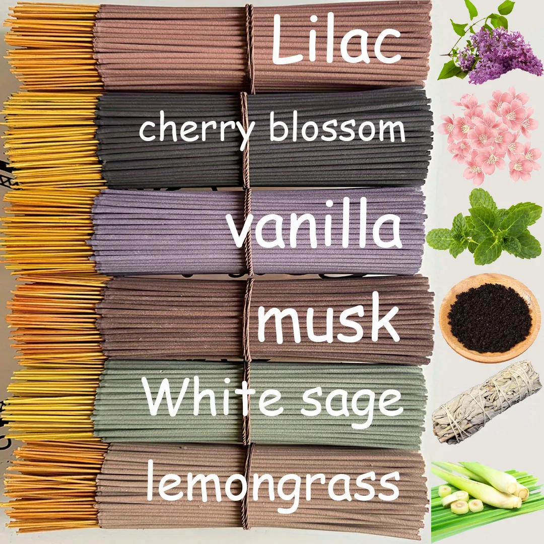 150 Natural Bamboo Incense Sticks Set - Mint, Violet, Cherry Blossom, Musk, Lemongrass, Vanilla Scents, Suitable for Home, Office, Yoga, Meditation, Christmas Decoration - Long-Lasting Essential Oils and Wood Powder, Feather-Free, Perfect for Halloween, Easter, Christmas, Meditation Accessories, Elegant Packaging, High-Quality Fragrance, Incense Sticks, Bakhoor, Incense, Incense Burner, Original Arabic Incense
