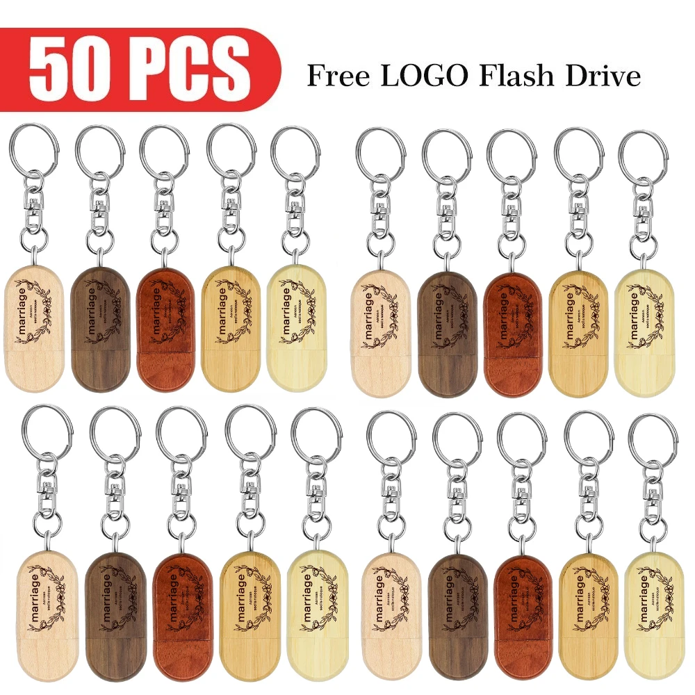 

50PCS/lot Wooden USB Flash Drives 128GB Memory Stick Free Custom Logo 64GB 32GB 16GB 8GB with Key Chain Business Gift Pendrive