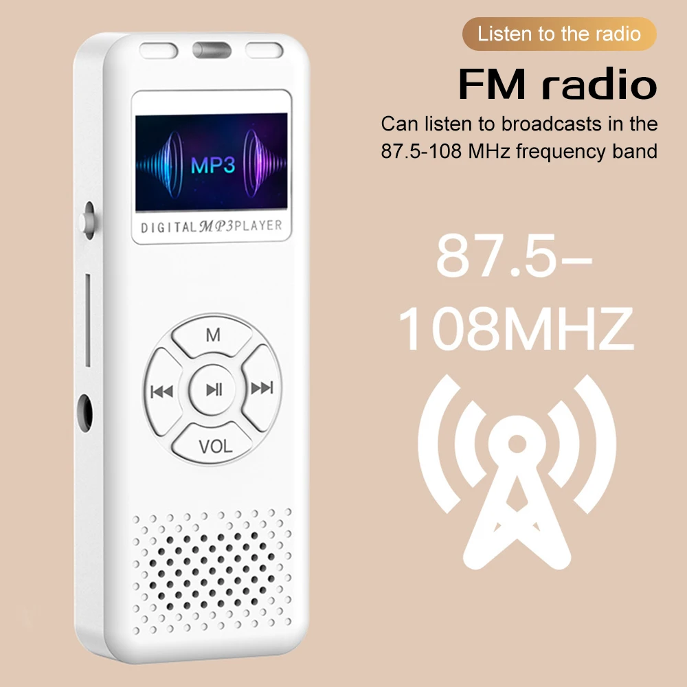 Digital Voice Recorder MP3 Player FM Radio LED Screen Dictaphone Built-in Speaker Support 64GB TF Card Audio Recorder