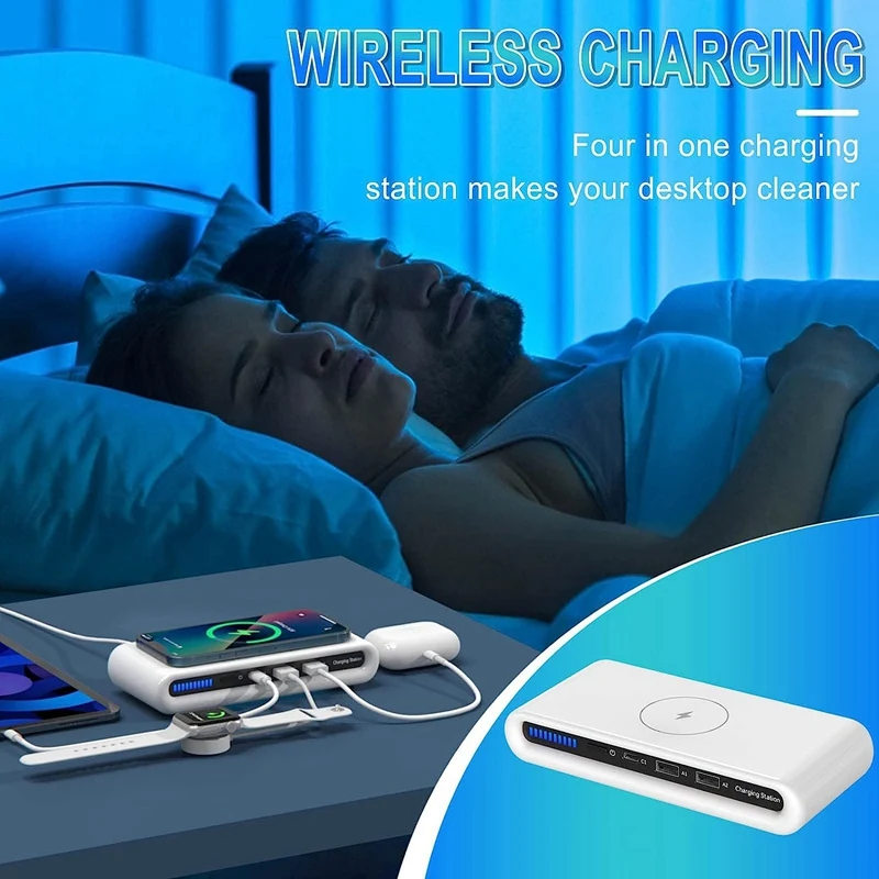 1 PCS Portable Wireless Charger 4-In-1 Multiport Wireless Charger Dual USB Wireless Charger For Home Trave