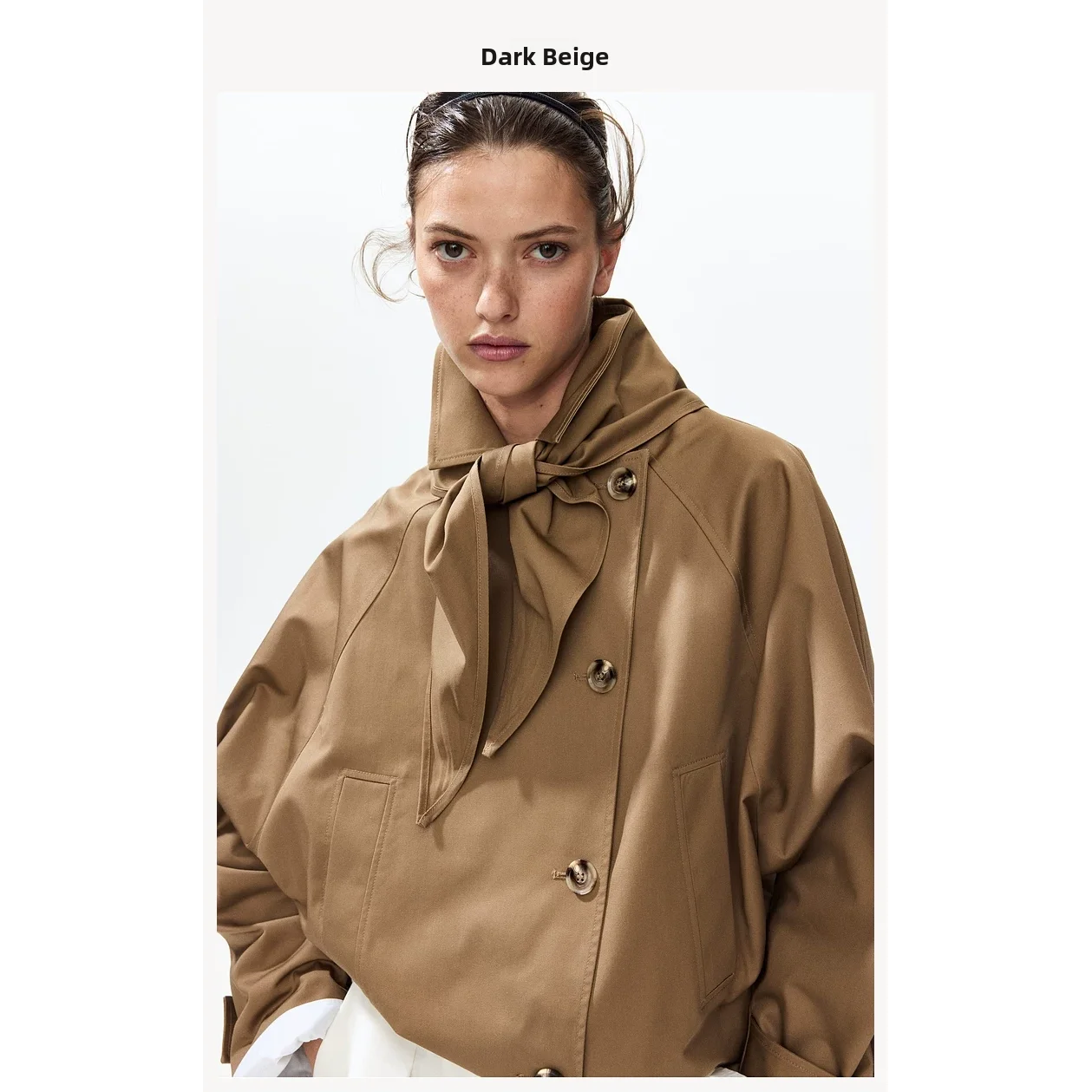 Fashionable Short Casual Style Women's Coat Versatile Scarf Accessory Polyester Fiber Long Sleeve Button Closure Outerwear