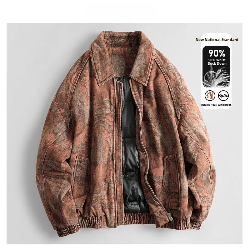 

Утепленная мужская куртка в американском пустынном стиле, пуховик из белого утиного пуха, теплая стеганая хлопковая куртка с камуфляжным узором и воротником