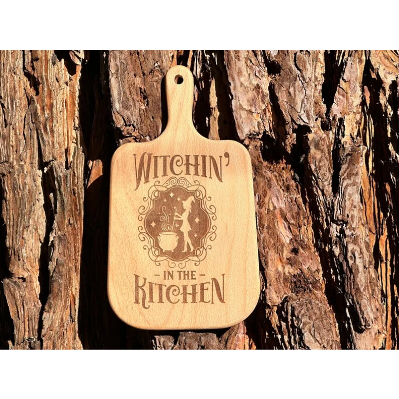 

1PCS Witchin' in The Kitchen Wood Cutting Board for Witch Pagan Cooking Charcuterie & Divine Halloween Kitchen Decoration Gift