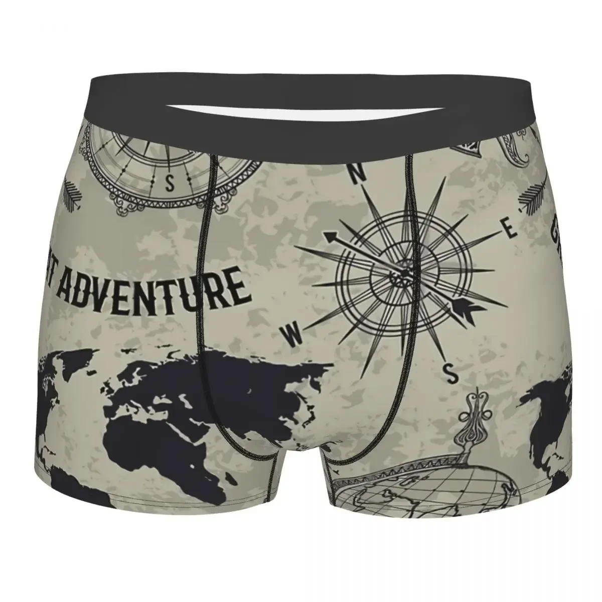 Vintage Globe Compass Map Wind Rose Vector Great Adventure Men Boxer Briefs Underpants Navigation Breathable Birthday Gifts