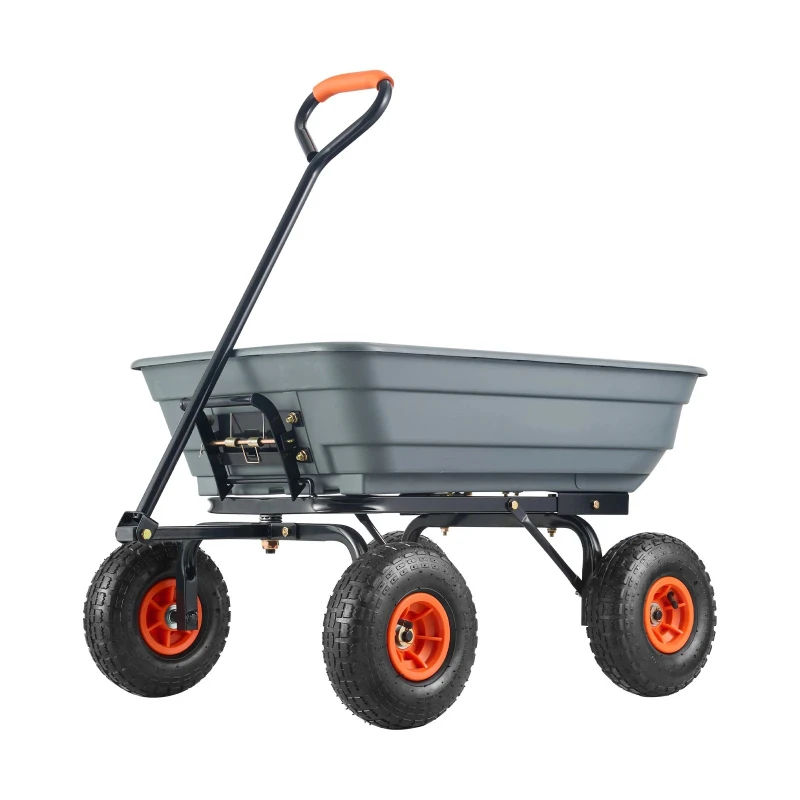 

Cart Poly Garden Dump Cart Easy to Assemble Steel Frame Dump Wagon with 2-in-1 Convertible Handle Safe Transport