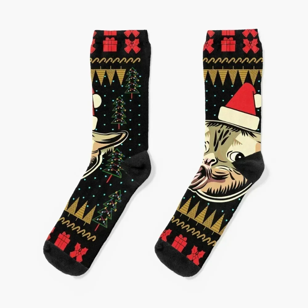 

Coughing Cat Meme Ugly Christmas Sweater Socks Non-slip gym professional running Climbing Socks Women Men's