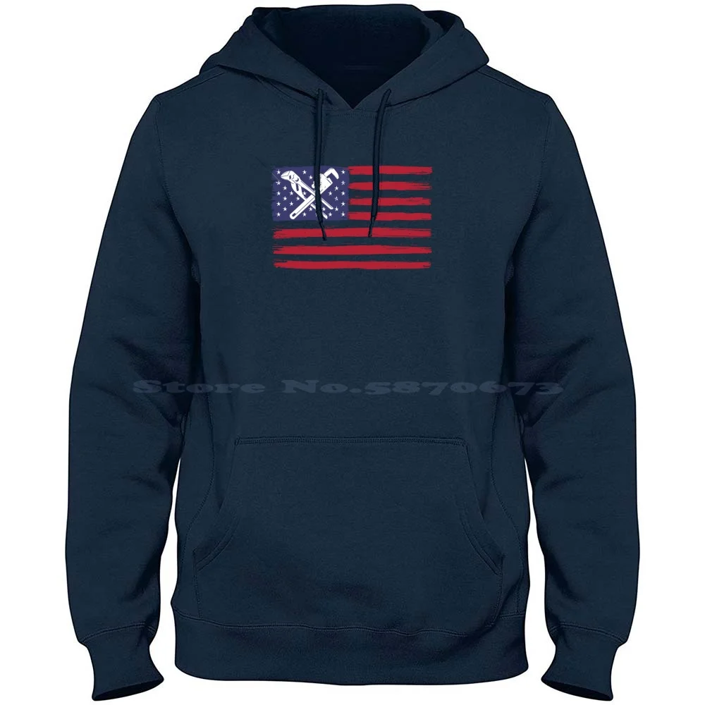 American Flag Plumber Gift For Plumbers 100% Cotton Hoodie T Shirt American Flag Plumbing Plumbers Wrench Pipe Fitter Toolbox