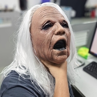 Realistic Rubber Screaming Granny Mask Full Head White Hair Horror Old Woman Party Accessory
