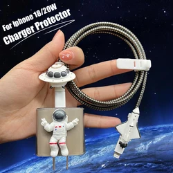 Cute Cartoon 3D Astronaut Silicone USB Cable Protector Spiral Data Line Cord Protective Cover For iPhone 18/20W Winder Organizer