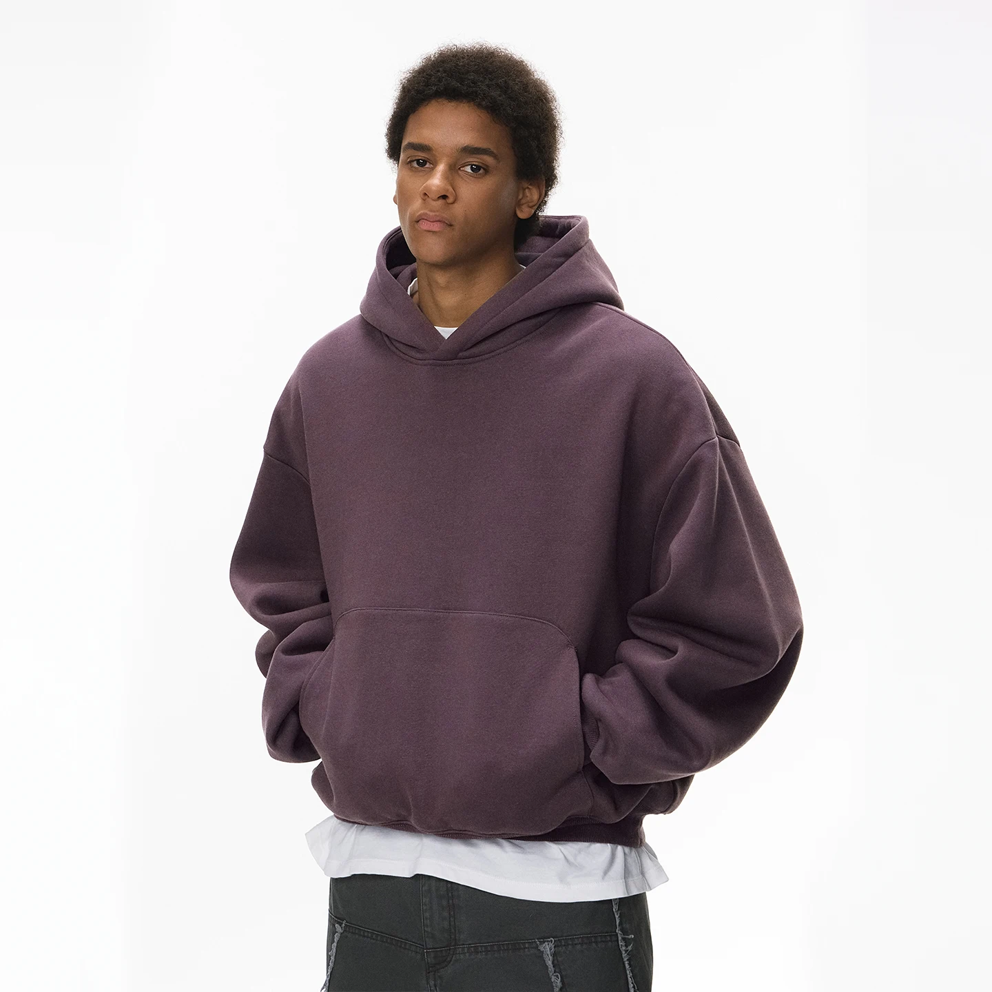 INFLATION Men Short Curved Hem Hoodie Winter 2025 American Streetwear Eggshell Fleece Warm Pullover Sweatshirt