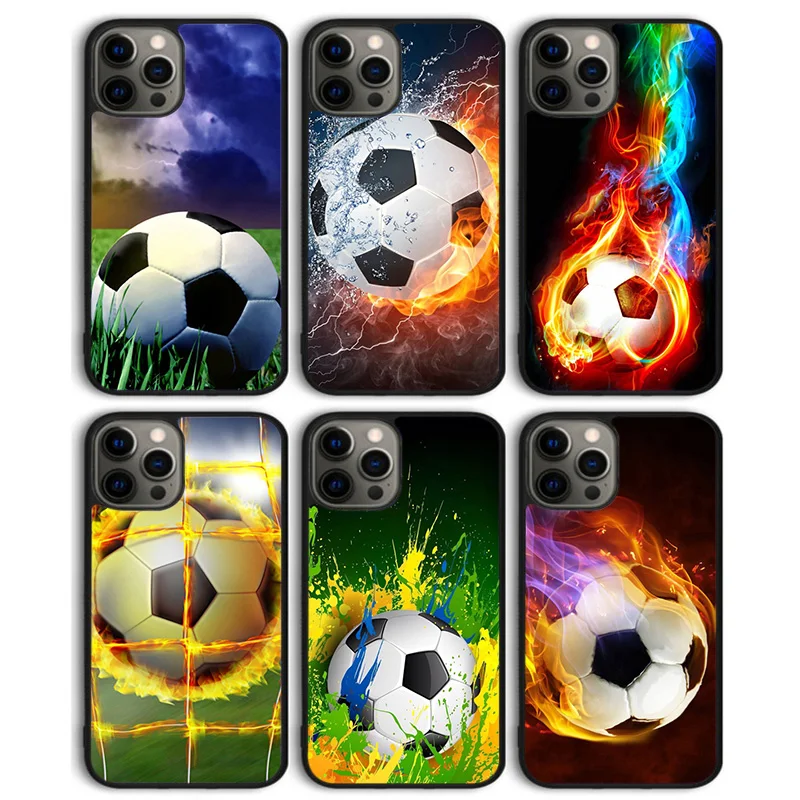 Fire Football Ball Soccer Phone Case Back Cover for iPhone 16 15 SE2020 14 13 11 12 Pro Max mini XS XR X PlusS Shell Coque