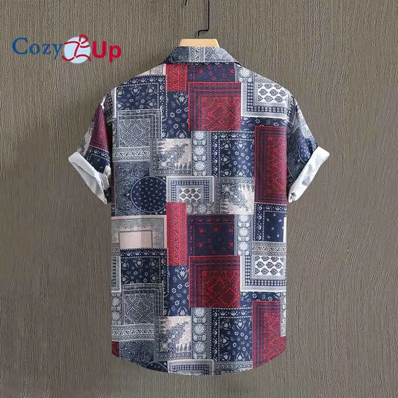 Retro Style Elegant Graphic Pattern Shirt, Men's Casual/Semi-formal Lapel Button Up Short Sleeve Shirt For Spring Summer