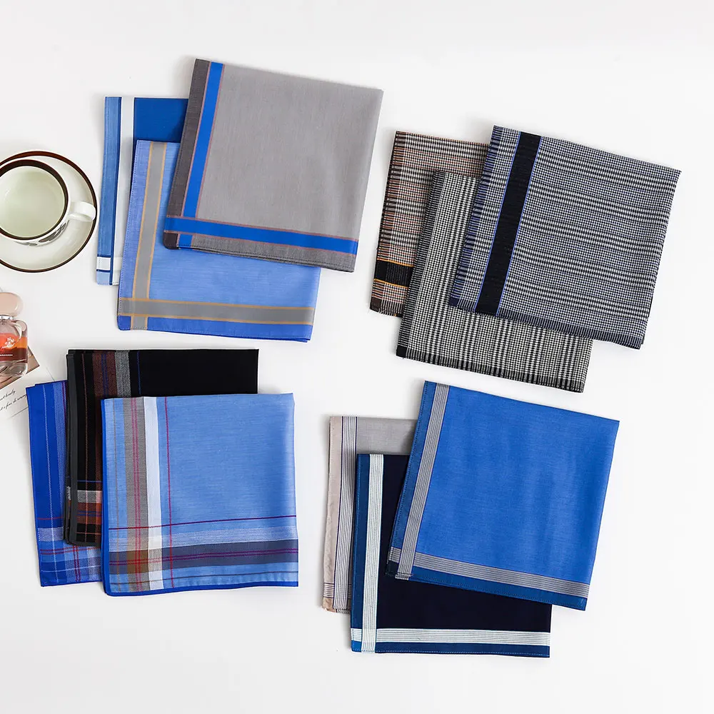 Men's Pure Cotton Handkerchief, Old-Fashioned Thin Water-Absorbent and Sweat-Wiping Plaid Handkerchief, Square Scarf for Going Out, Wedding Season Groom's Souvenir