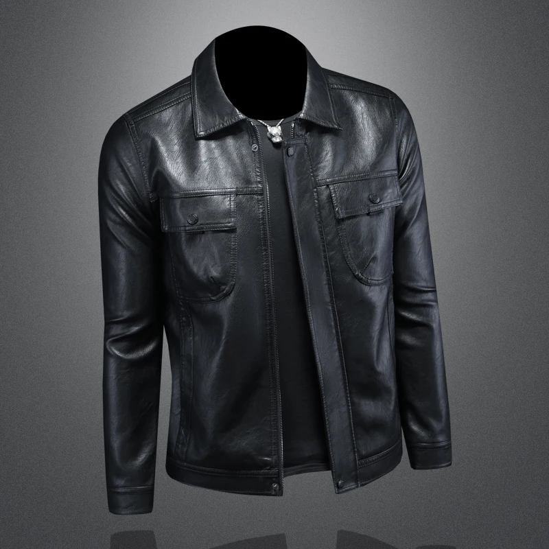 2025 Autumn Winter PU Leather Jackets Men Lapel Zipper Motorcycle Bike Jacket High-quality Casual Business Men Clothing M-4XL