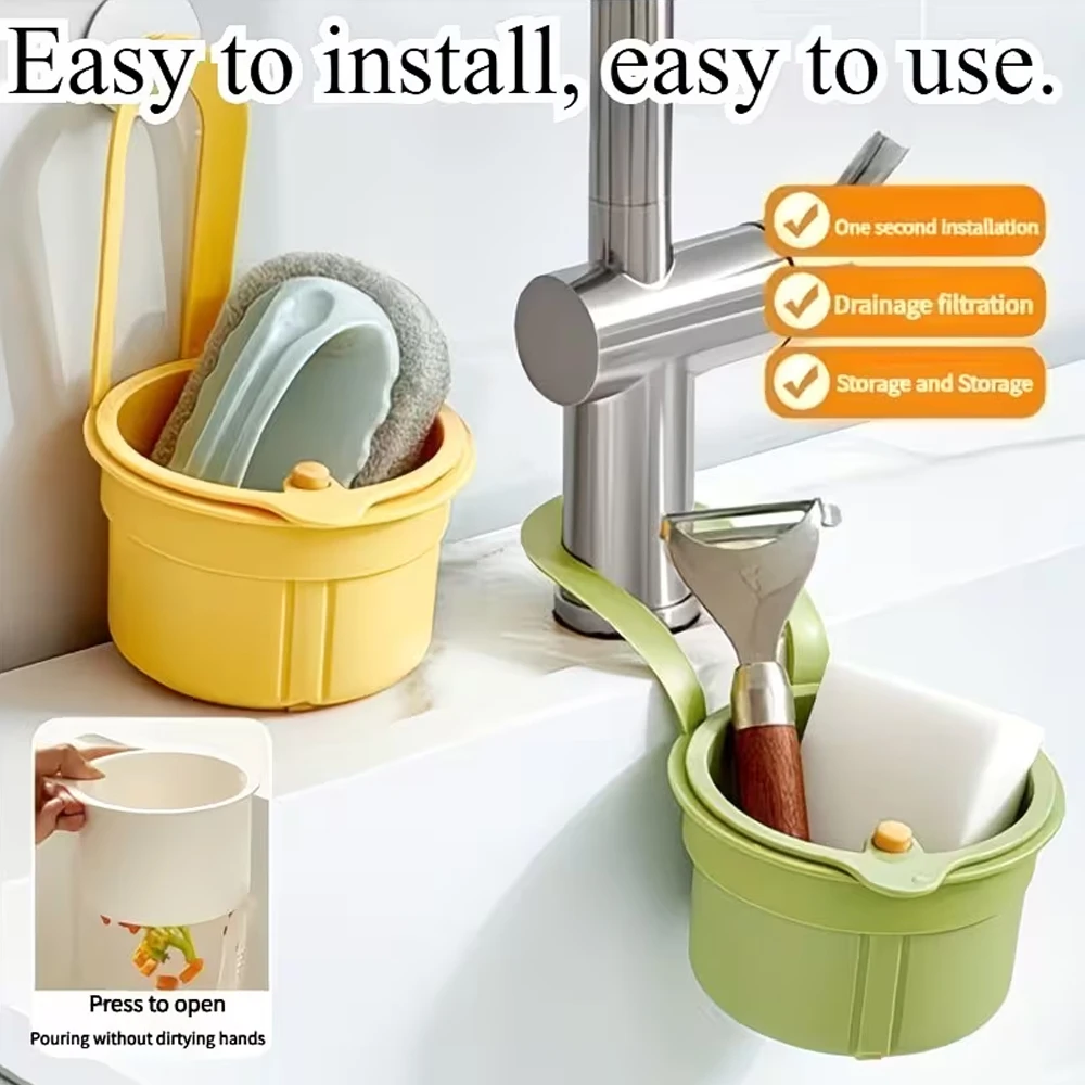 1-Piece Press-Type Detachable Double-Layer Draining Basket with Filter, Sink Draining Rack, Dual-Purpose Storage Rack for Kitchen and Bathroom, Modern Minimalist Design, Easy to Install, Suitable for Sink Countertops