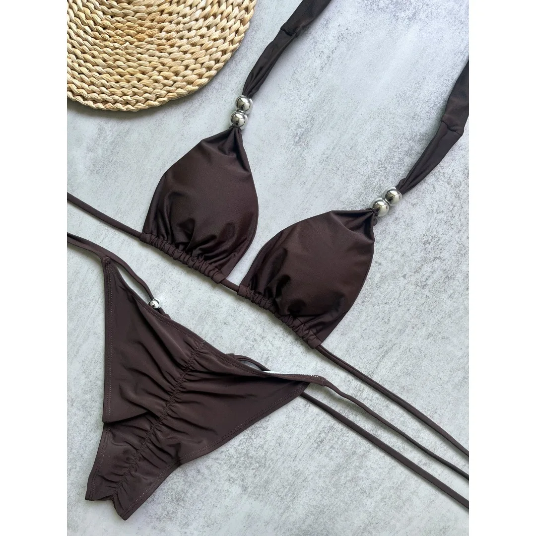 2026 Neuer Sexy Neckholder-Bikini Damen-Badeanzug Zweiteiliger Bikini-Set mit Hohem Beinausschnitt Badebekleidung V8496 – Detail 7