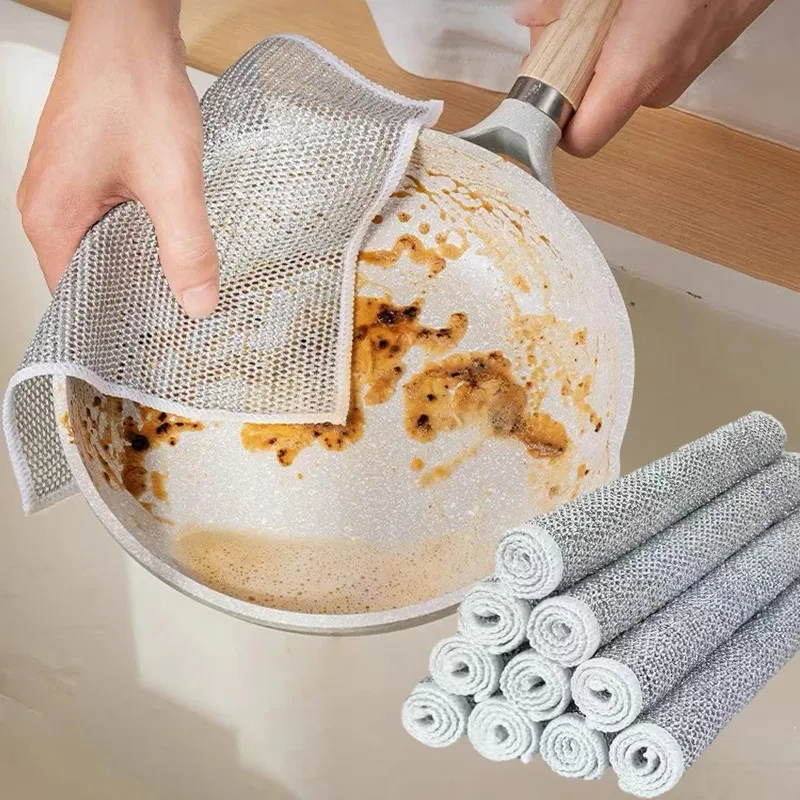 

Double Layer Wire Dishcloth Rust Removal Cleaning Cloth Kitchen Dish Towel Metal Wire Cleaning Rag Microwave Oven Cleaning Tool