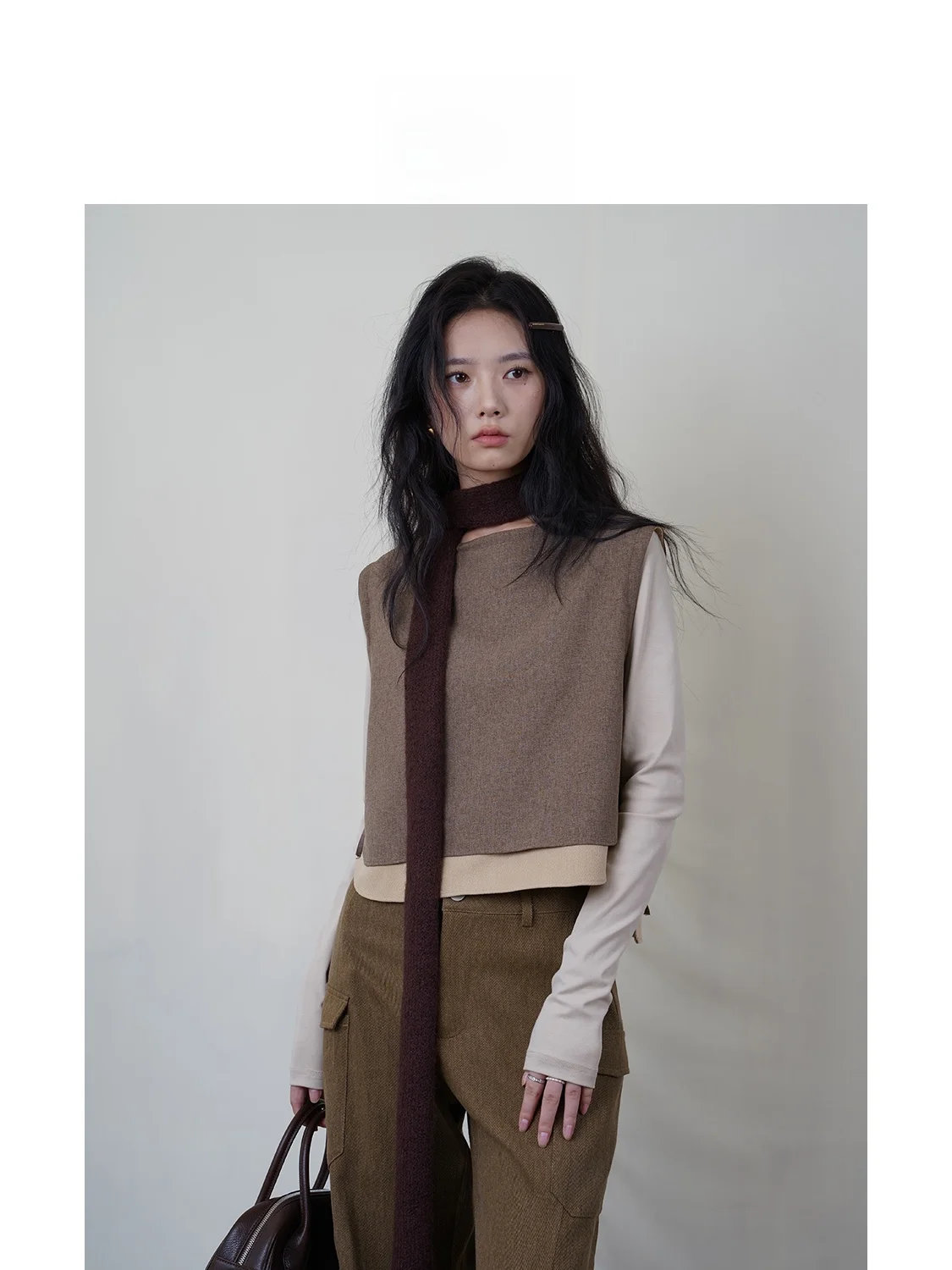 

Двусторонний жилет с круглым вырезом и поясом, из ткани с цветными блоками, эластичный топ из полиуретана